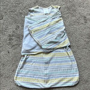 Halo Sleep Sack Swaddle in Blue and Yellow Stripes
